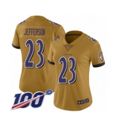 Women's Baltimore Ravens #23 Tony Jefferson Limited Gold Inverted Legend 100th Season Football Jersey