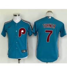 Youth Philadelphia Phillies #7 Trea Turner Blue Stitched MLB Cool Base Nike Jersey