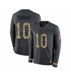 Youth Nike Chicago Bears #10 Mitchell Trubisky Limited Black Salute to Service Therma Long Sleeve NFL Jersey