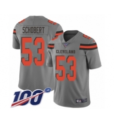 Men's Cleveland Browns #53 Joe Schobert Limited Gray Inverted Legend 100th Season Football Jersey