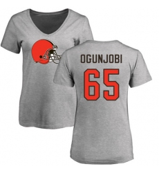 NFL Women's Nike Cleveland Browns #65 Larry Ogunjobi Ash Name & Number Logo T-Shirt