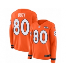 Women's Nike Denver Broncos #80 Jake Butt Limited Orange Therma Long Sleeve NFL Jersey