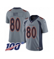 Youth Denver Broncos #80 Jake Butt Limited Silver Inverted Legend 100th Season Football Jersey