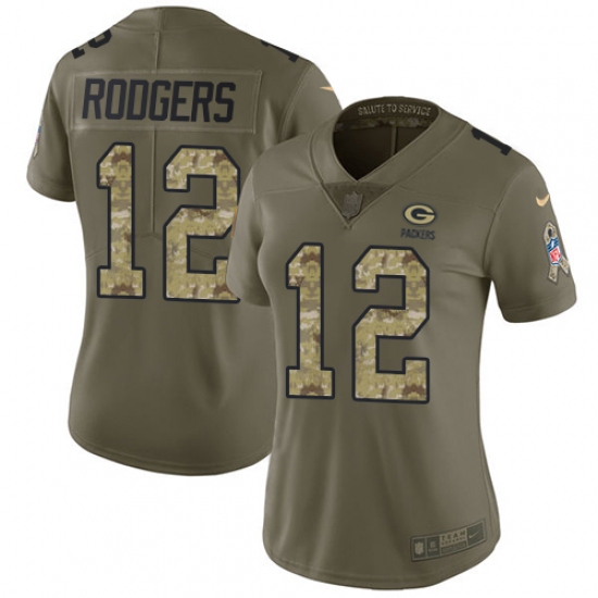Women's Nike Green Bay Packers #12 Aaron Rodgers Limited Olive/Camo ...