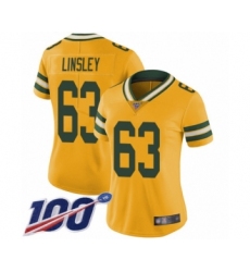 Women's Green Bay Packers #63 Corey Linsley Limited Gold Rush Vapor Untouchable 100th Season Football Jersey