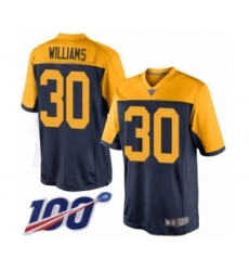 Men's Green Bay Packers #30 Jamaal Williams Limited Navy Blue Alternate 100th Season Football Jersey