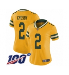 Women's Green Bay Packers #2 Mason Crosby Limited Gold Rush Vapor Untouchable 100th Season Football Jersey
