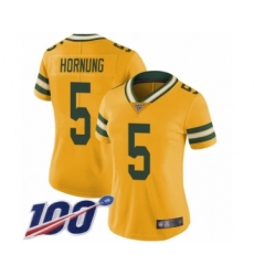 Women's Green Bay Packers #5 Paul Hornung Limited Gold Rush Vapor Untouchable 100th Season Football Jersey