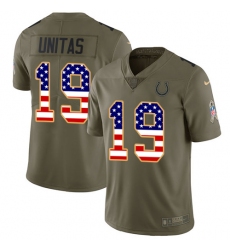 Men's Nike Indianapolis Colts #19 Johnny Unitas Limited Olive/USA Flag 2017 Salute to Service NFL Jersey