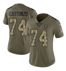 Women's Nike Indianapolis Colts #74 Anthony Castonzo Limited Olive/Camo 2017 Salute to Service NFL Jersey