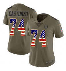 Women's Nike Indianapolis Colts #74 Anthony Castonzo Limited Olive/USA Flag 2017 Salute to Service NFL Jersey