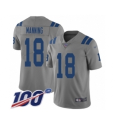 Men's Indianapolis Colts #18 Peyton Manning Limited Gray Inverted Legend 100th Season Football Jersey