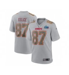 Men's Kansas City Chiefs #87 Travis Kelce Gray Super Bowl LVII Patch Atmosphere Fashion Stitched Game Jersey
